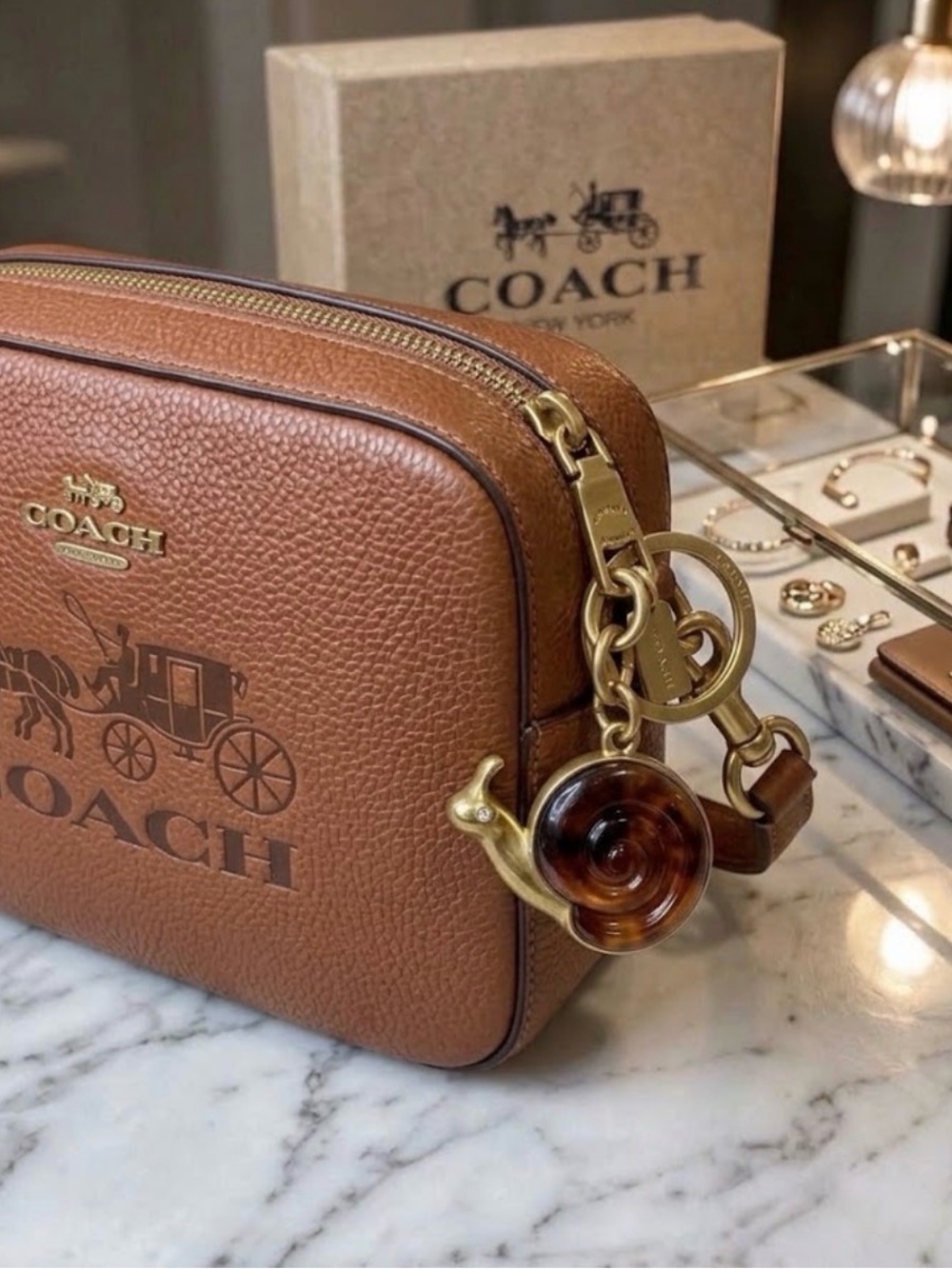 Coach Vintage Amber Resin Snail Bag Charm & Keychain NIB no tag Rare